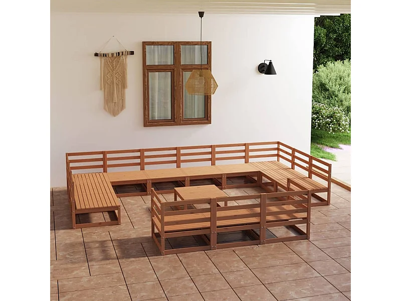 Set Divani da Giardino 14 pz in Legno Massello di Pino