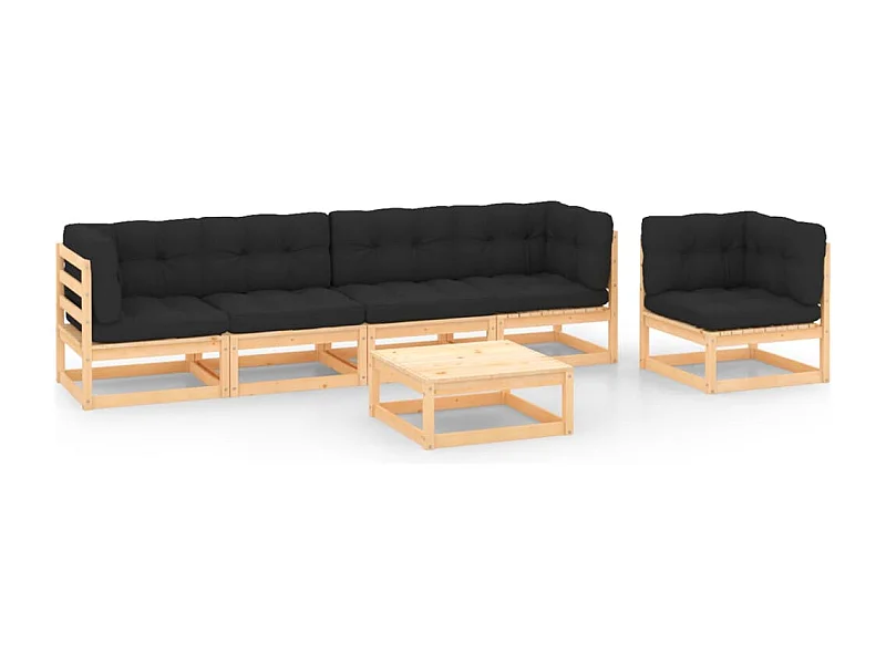 Set Divani Giardino 6 pz con Cuscini in Legno Massello di Pino