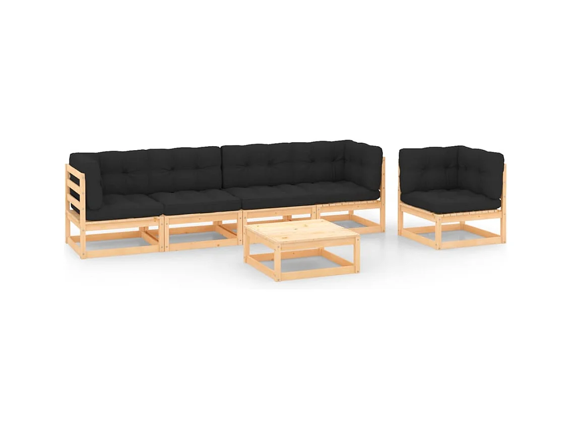 6-delige Loungeset met kussens massief grenenhout