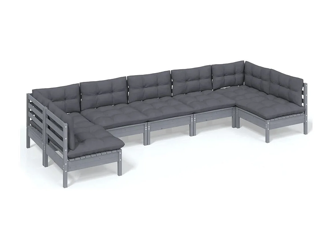 7-tlg. Garten-Lounge-Set mit Kissen Grau Kiefer Massivholz