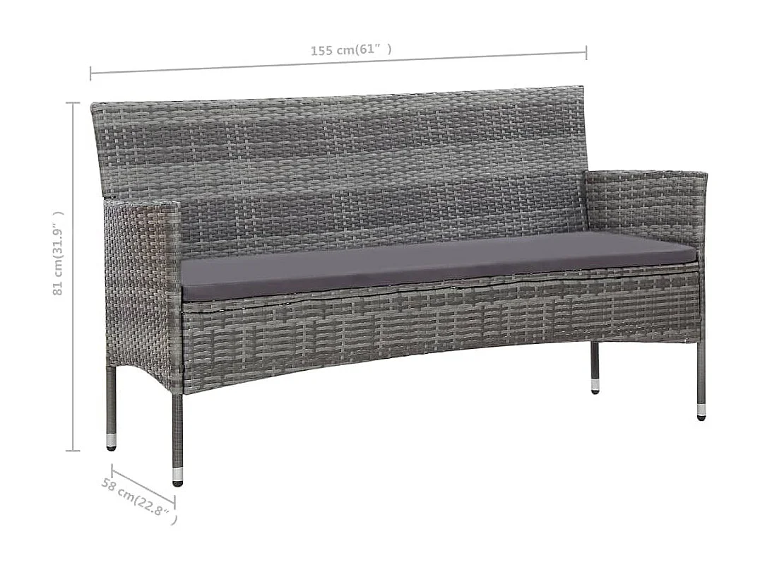 Set Divani da Giardino 4 pz con Cuscini in Polyrattan Grigio