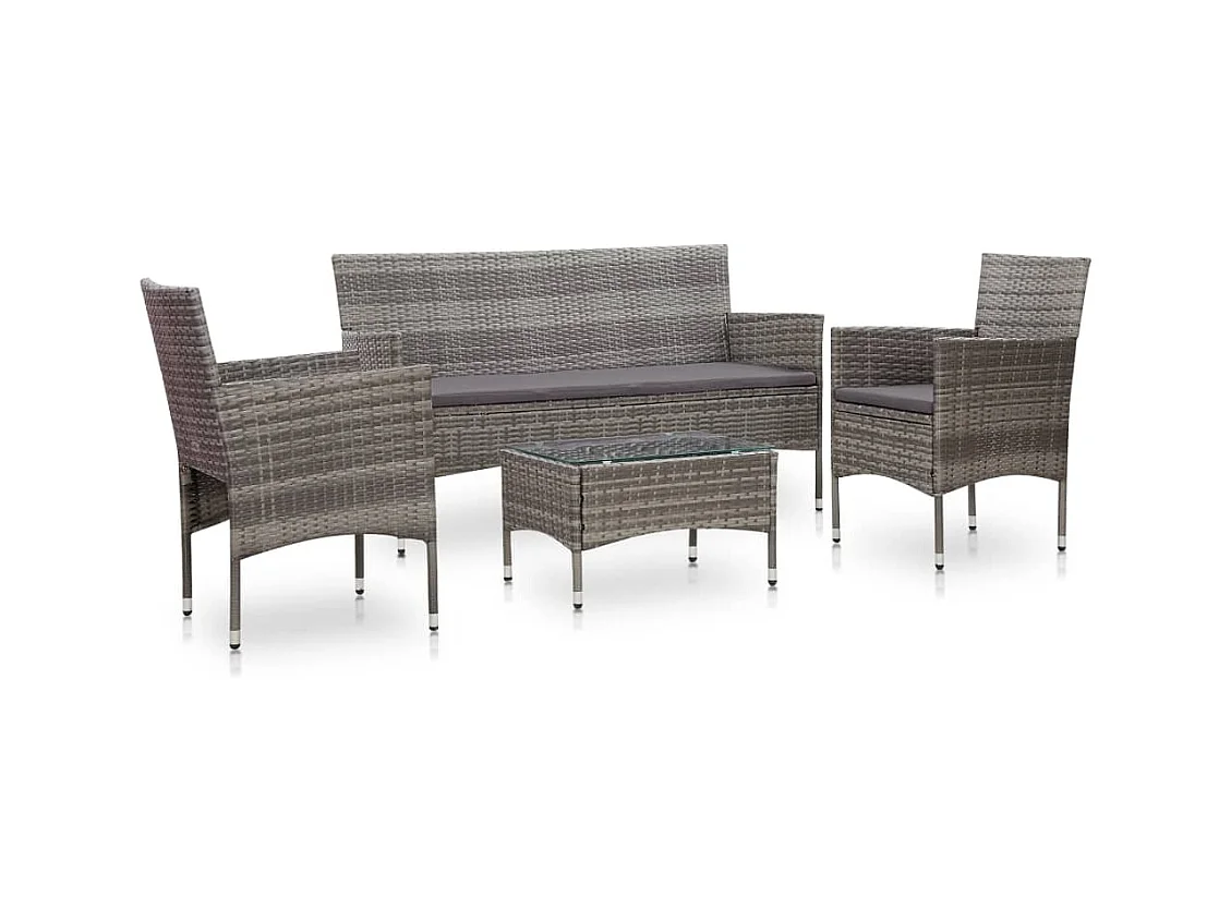 Salon de jardin 4 pcs avec coussins résine tressée gris