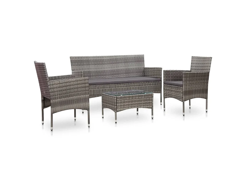 Set de muebles de jardín 4 pzas y cojines ratán sintético gris