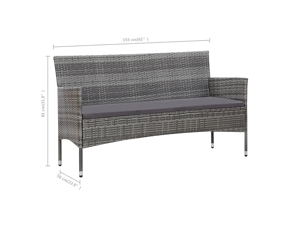 Set de muebles de jardín 4 pzas y cojines ratán sintético gris