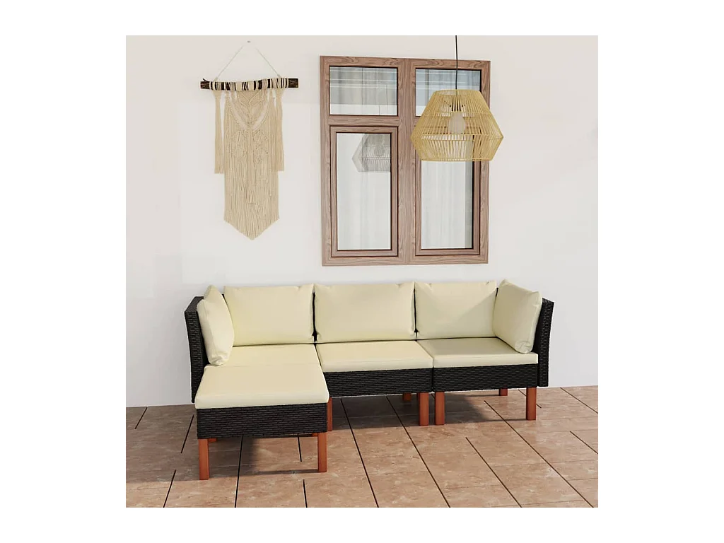 4-tlg. Garten-Lounge-Set mit Kissen Poly Rattan Schwarz