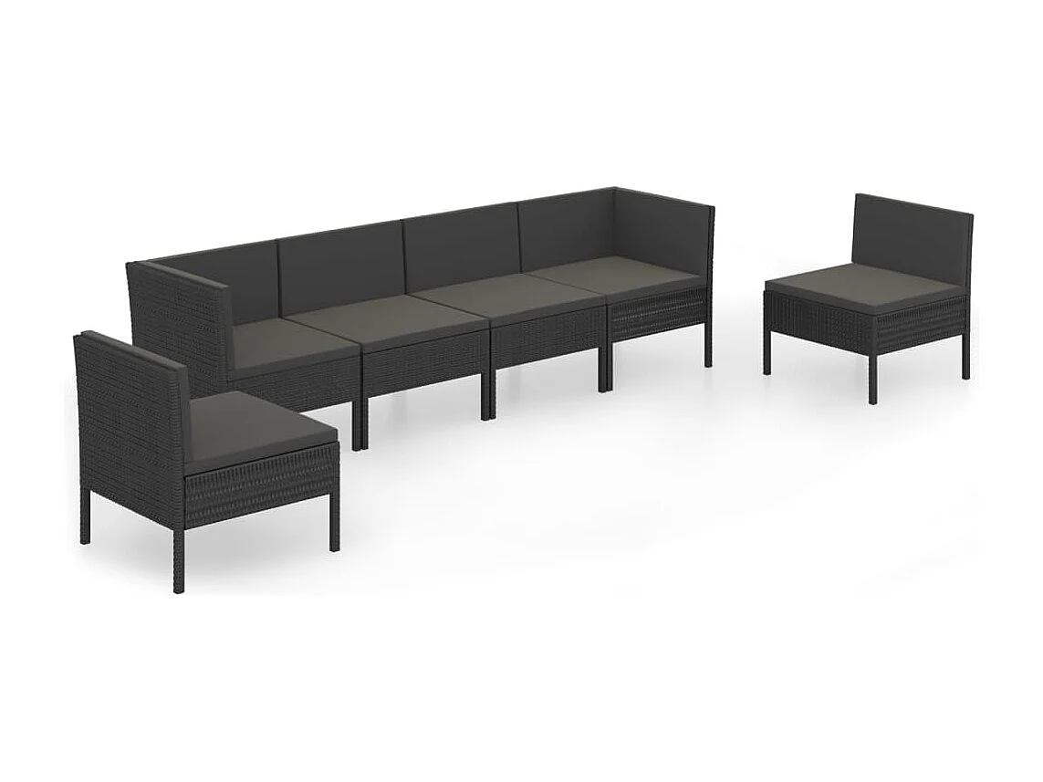 6-delige Loungeset met kussens poly rattan zwart