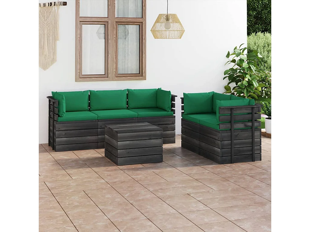 Salon palette de jardin 6 pcs avec coussins Bois de pin massif