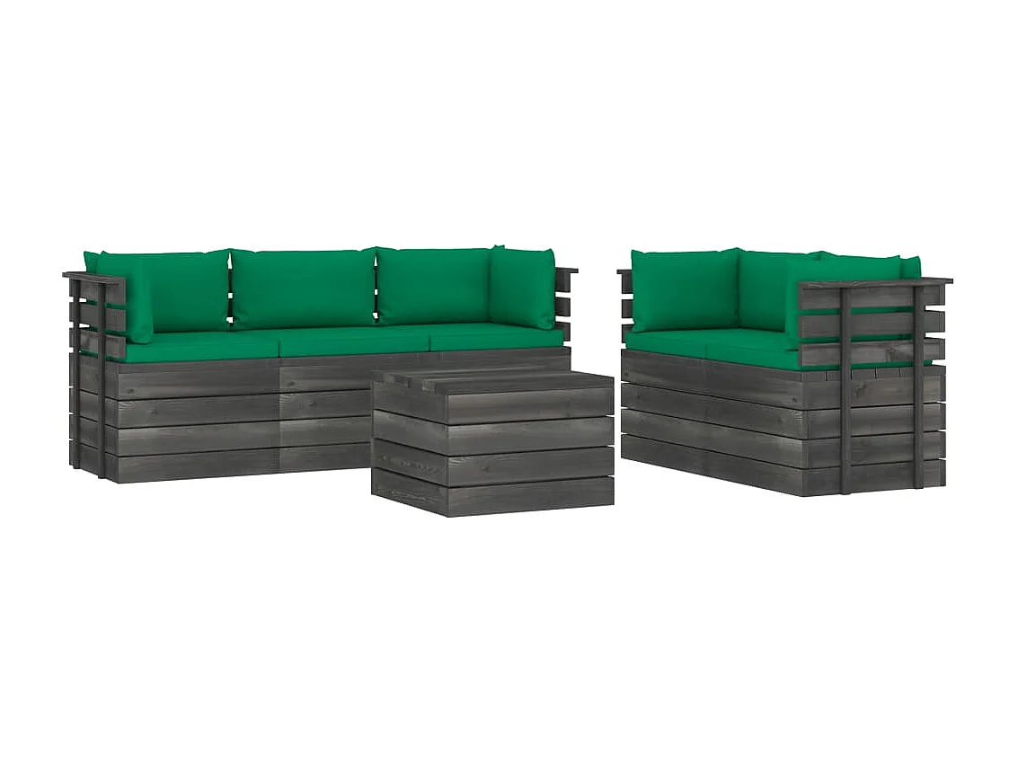 Salon palette de jardin 6 pcs avec coussins Bois de pin massif