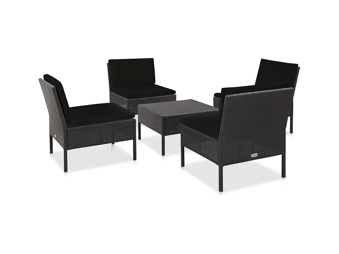 Salon de jardin 5 pcs avec coussins résine tressée noir