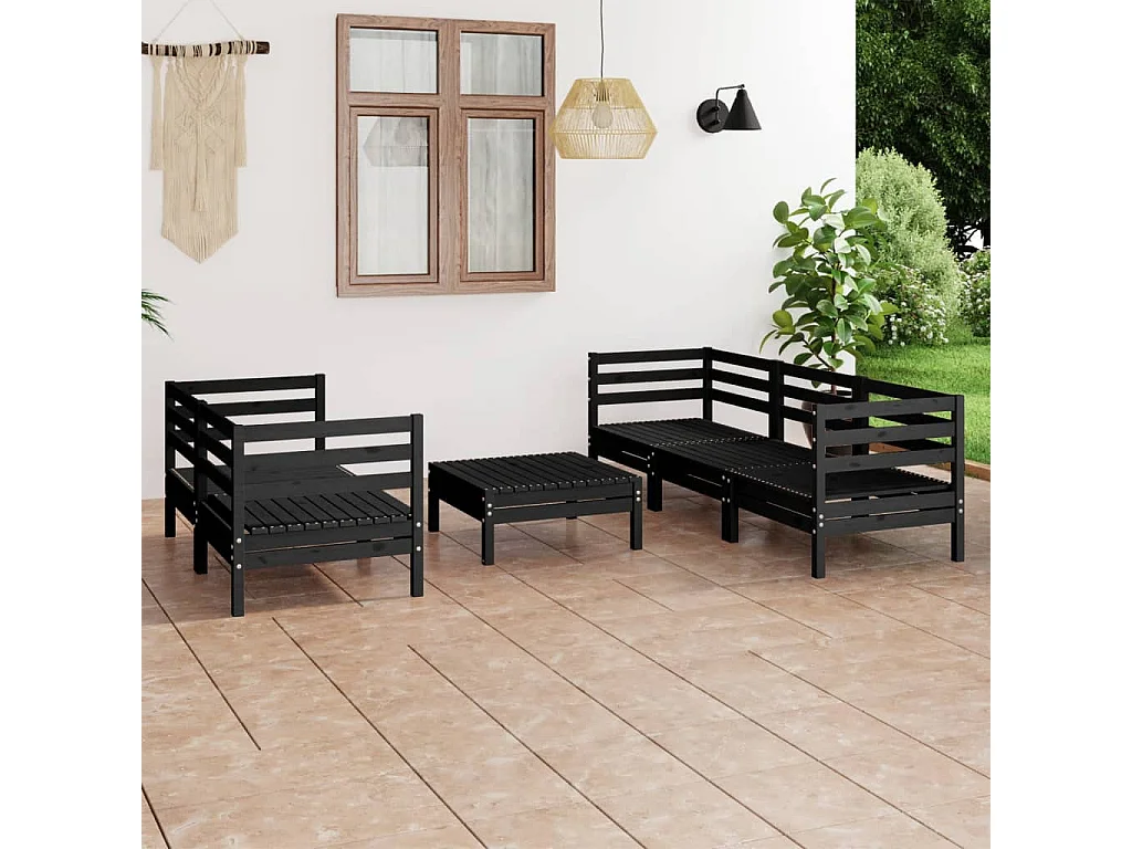 6-tlg. Garten-Lounge-Set Schwarz Massivholz Kiefer