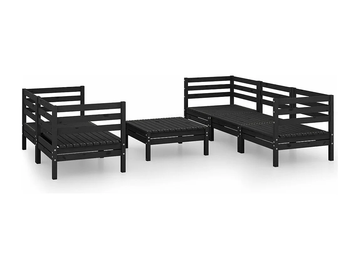 6-tlg. Garten-Lounge-Set Schwarz Massivholz Kiefer