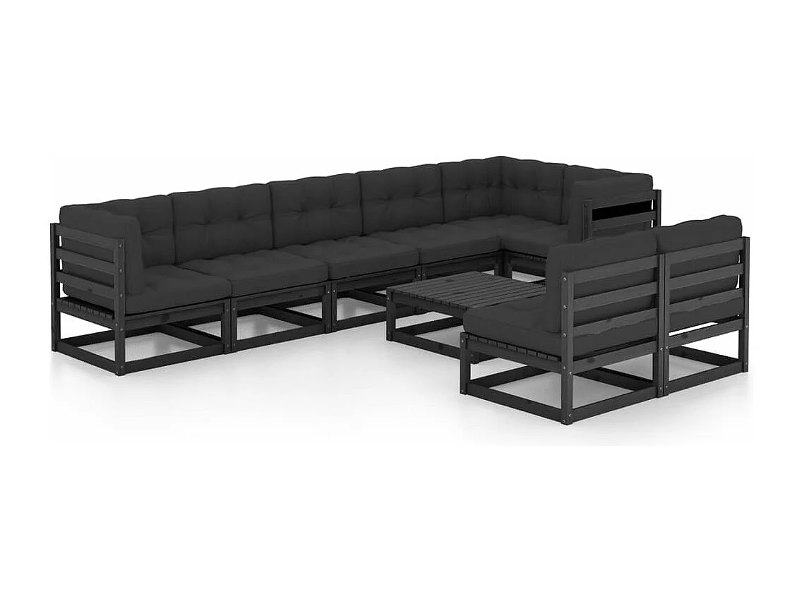 9-delige Loungeset met kussens massief grenenhout