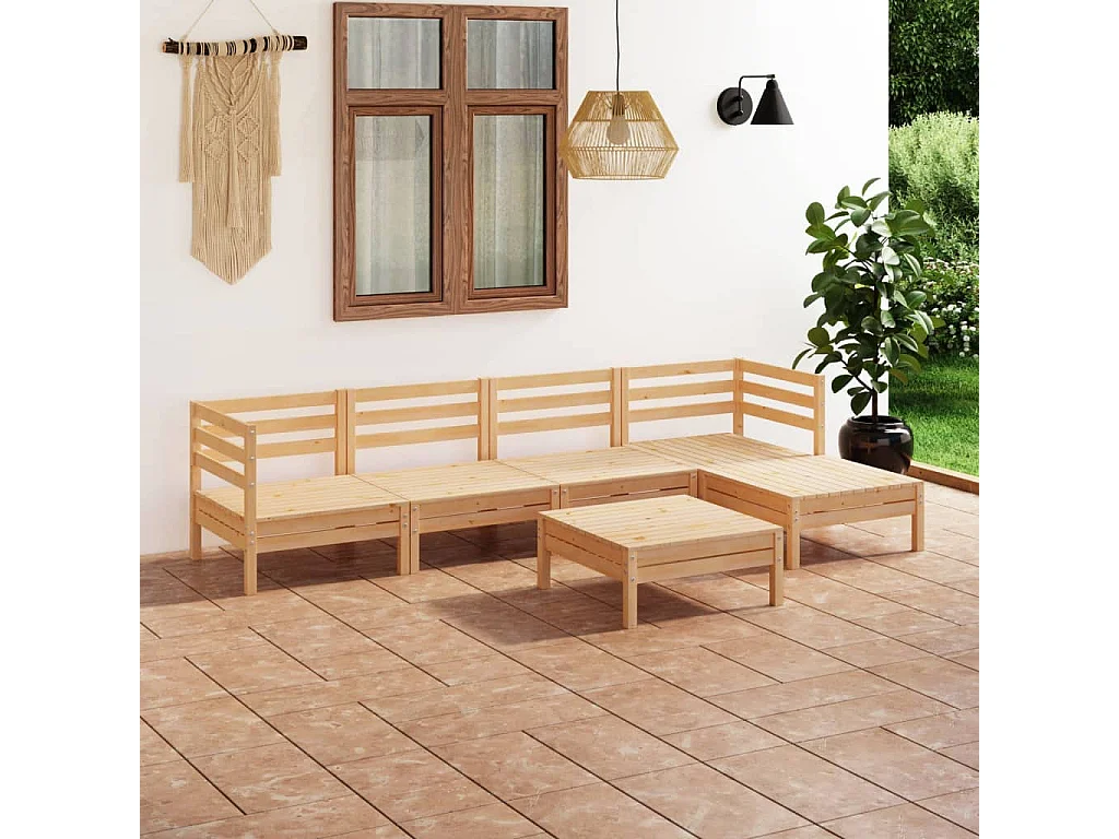 6-tlg. Garten-Lounge-Set Massivholz Kiefer