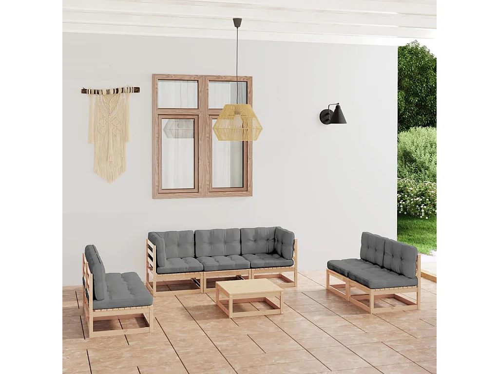 Set Divani da Giardino 8 pz con Cuscini Legno Massello di Pino