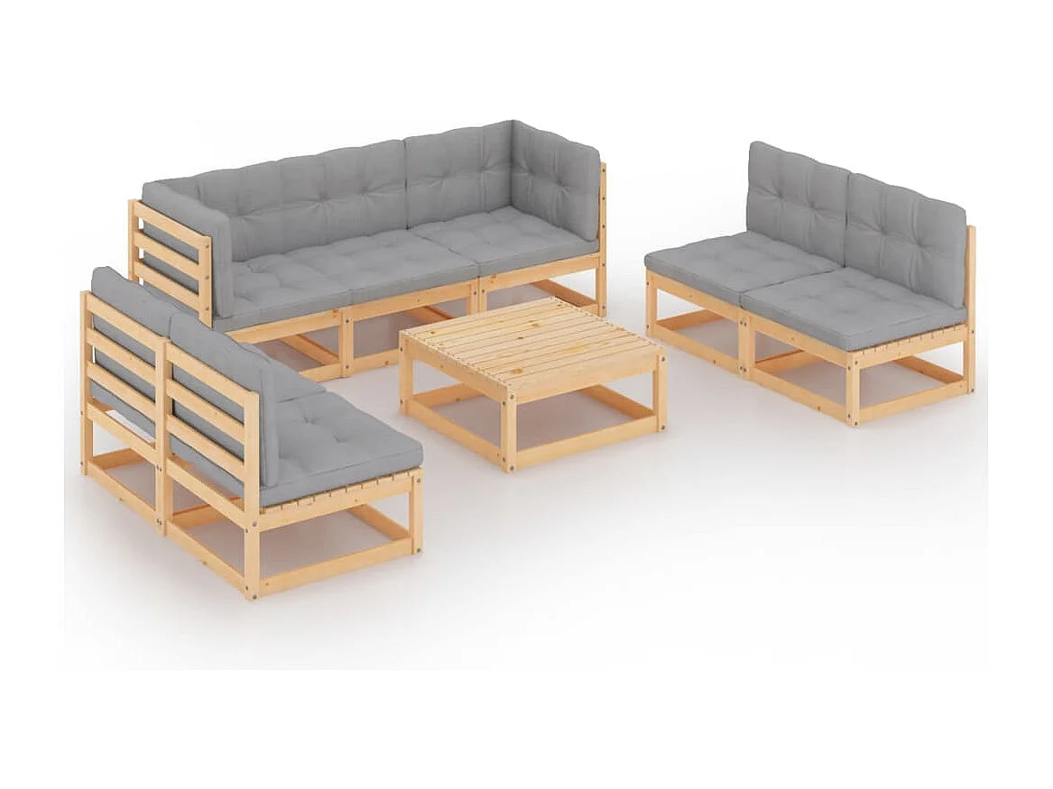Set Divani da Giardino 8 pz con Cuscini Legno Massello di Pino