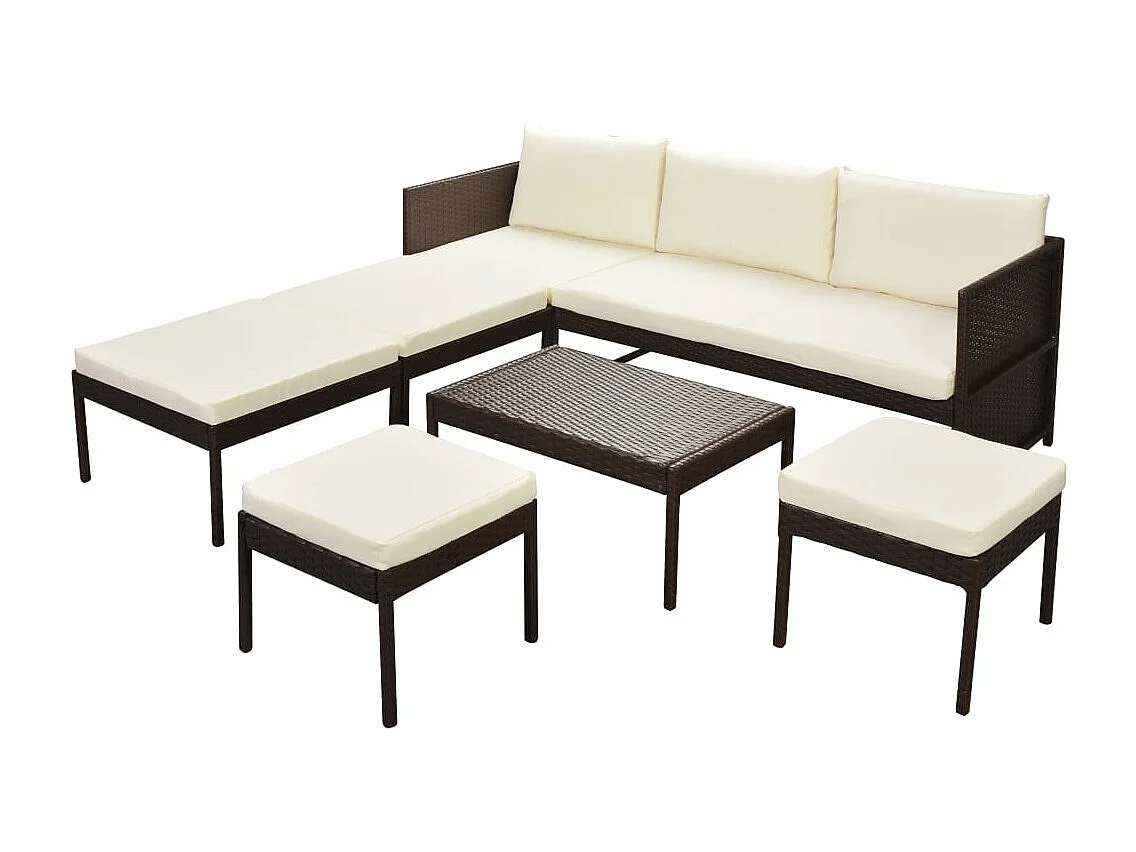 6-tlg. Garten-Lounge-Set mit Auflagen Poly Rattan Braun