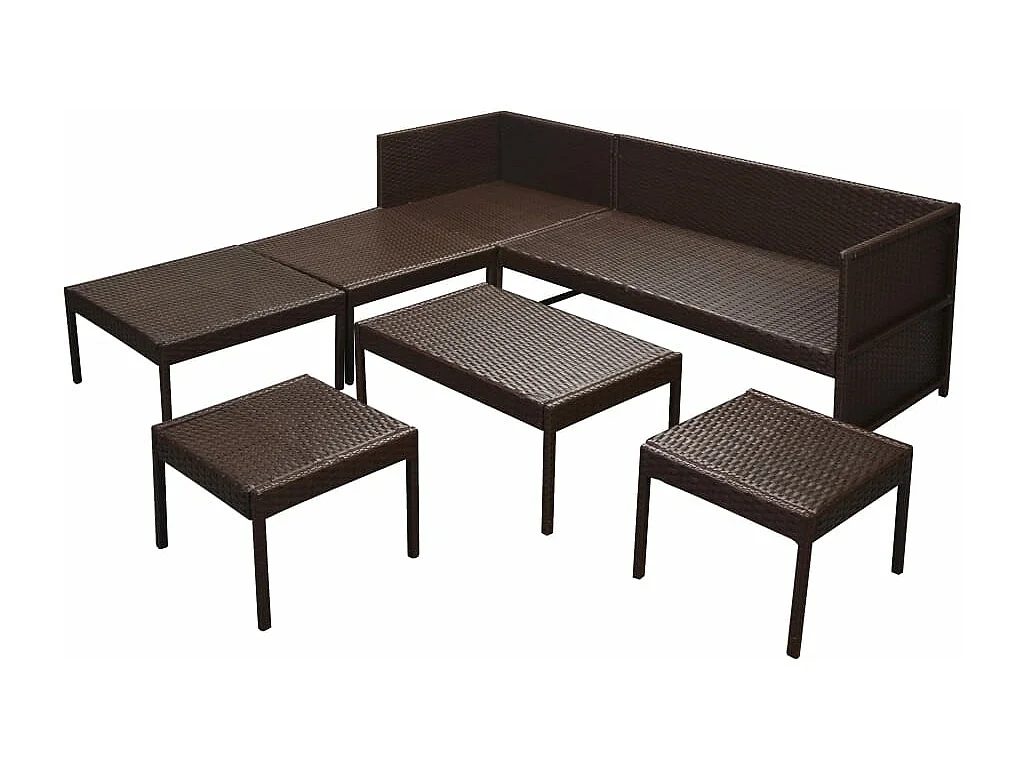 6-delige Loungeset met kussens poly rattan bruin