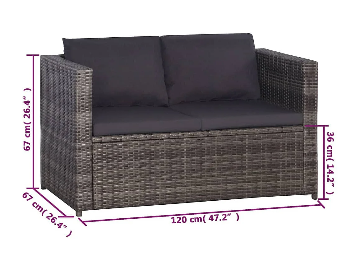 3-delige Bistroset met kussens poly rattan grijs