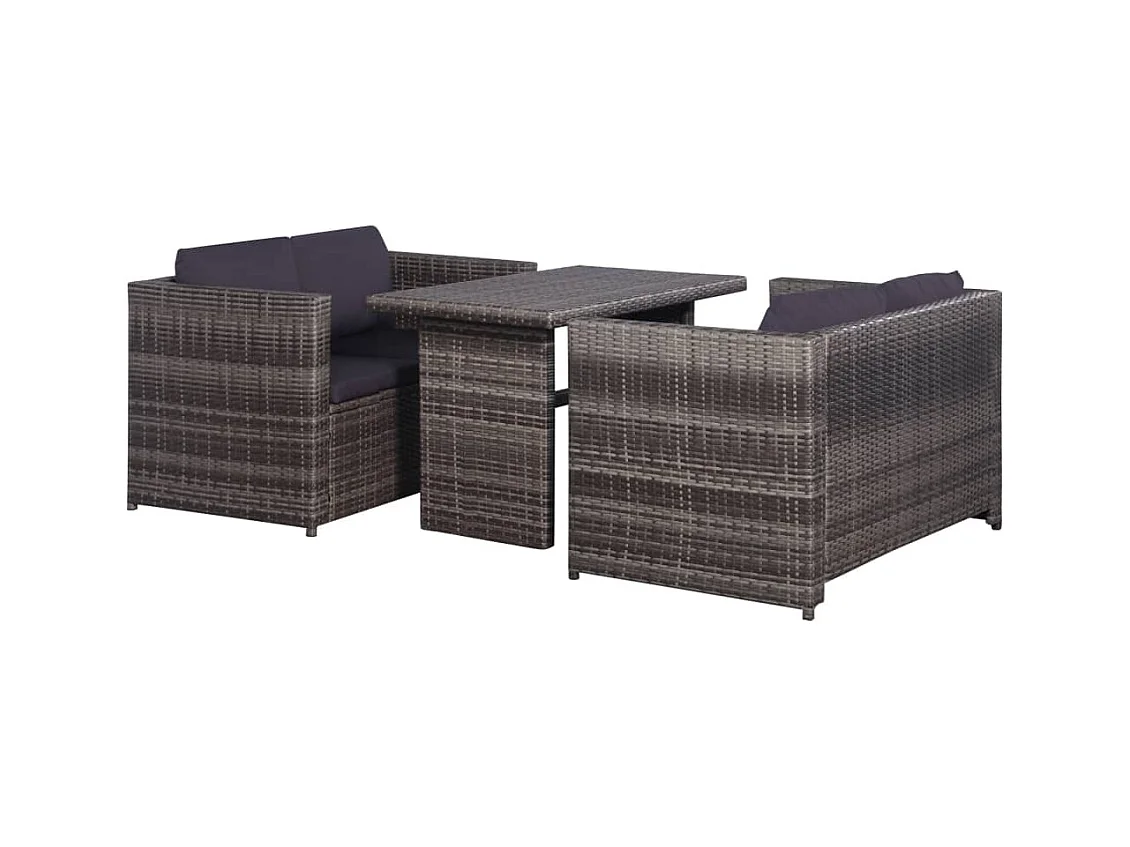 Ensemble de bistro 3 pcs avec coussins gris résine tressée