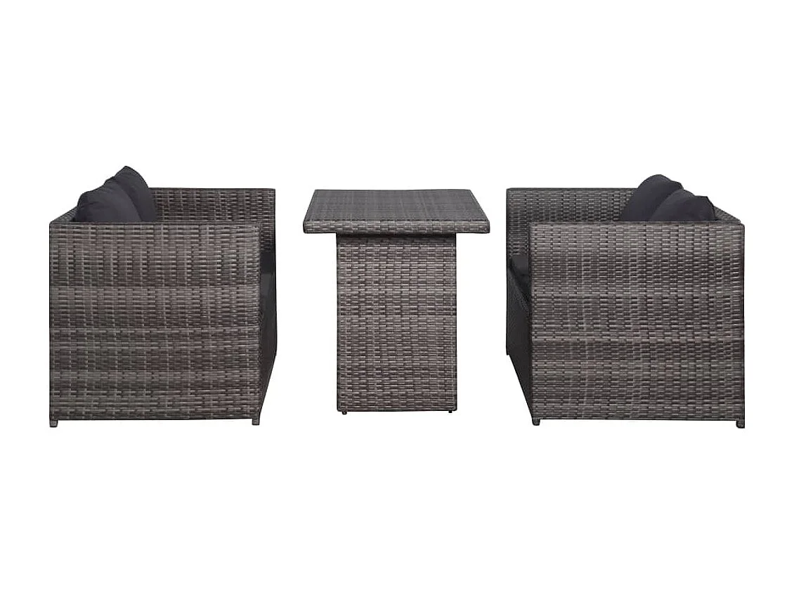 Ensemble de bistro 3 pcs avec coussins gris résine tressée