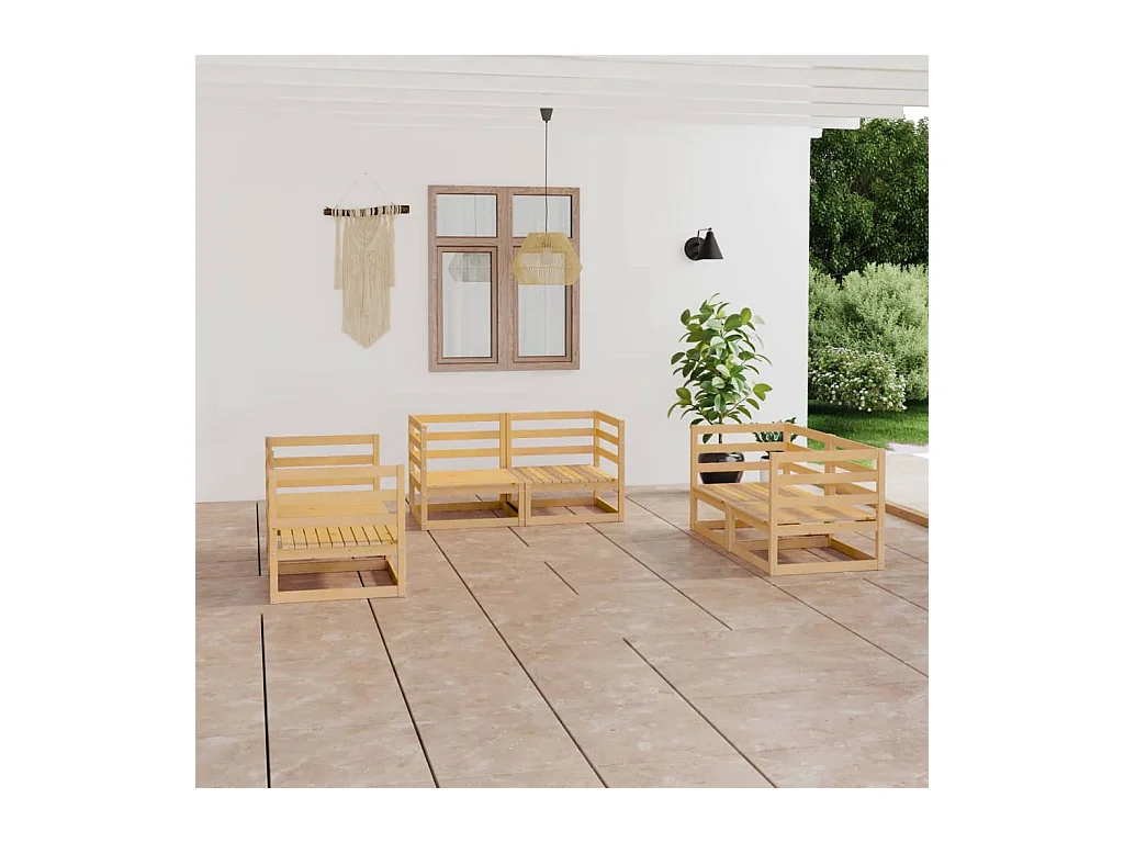 Salon de jardin 6 pcs Bois de pin massif