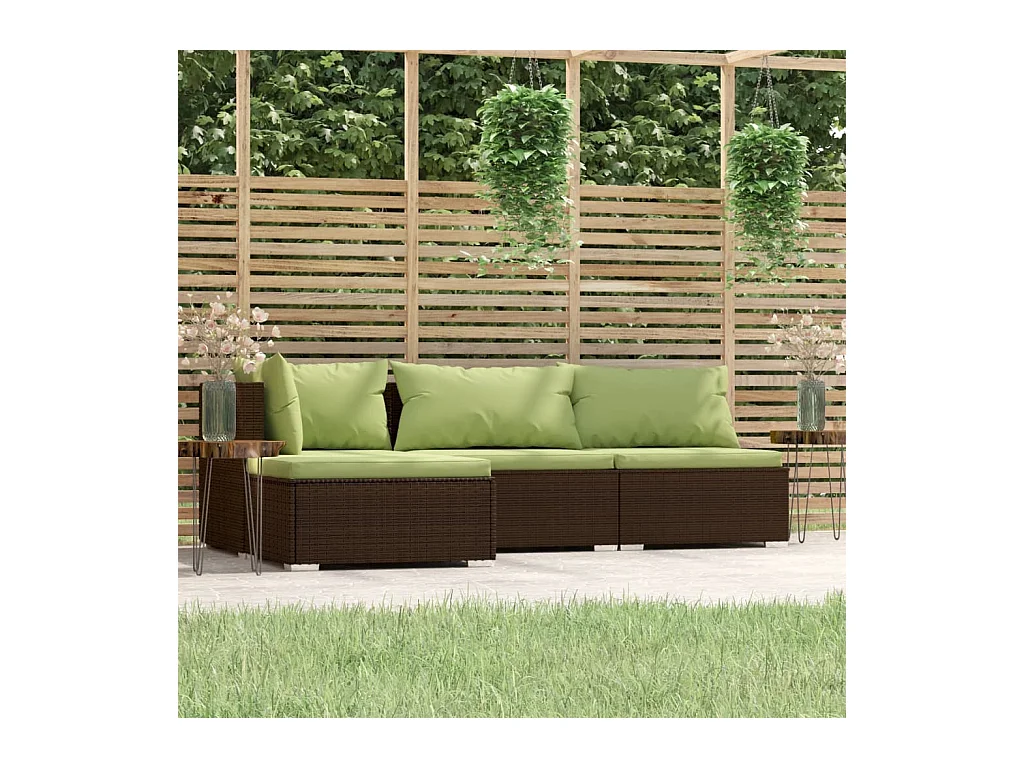 Set Mobili da Giardino 4 pz con Cuscini in Polyrattan Marrone