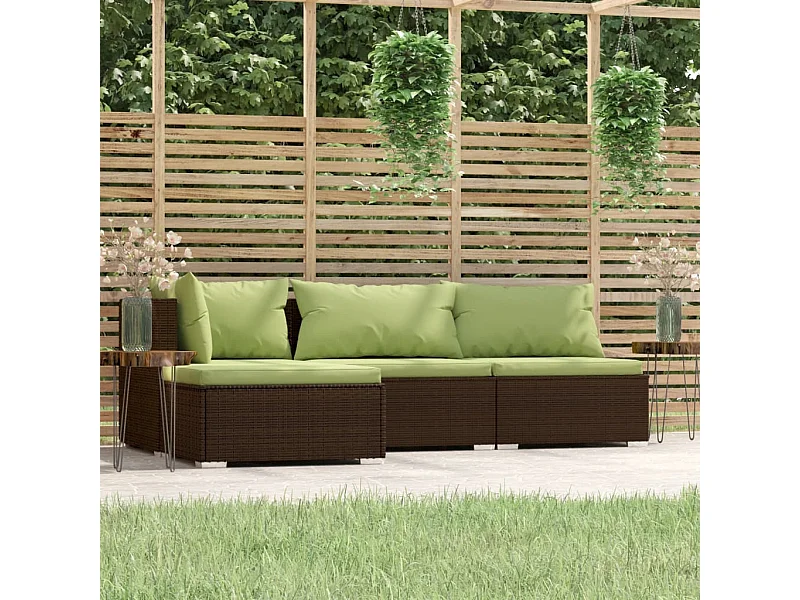 4-delige Loungeset met kussens poly rattan bruin