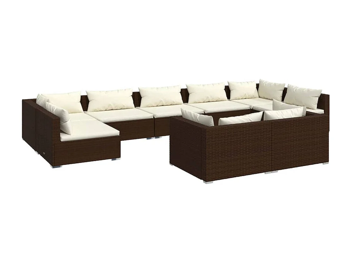 9 pcs conjunto lounge jardim c/ almofadões vime PE castanho