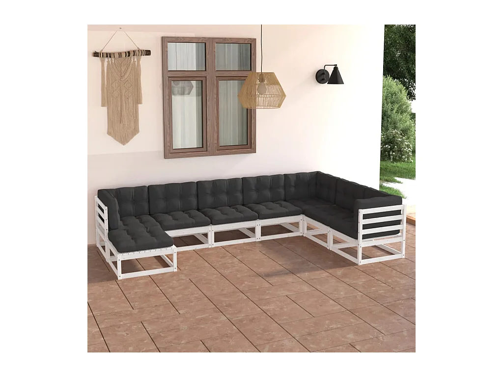 8-delige Loungeset met kussens massief grenenhout