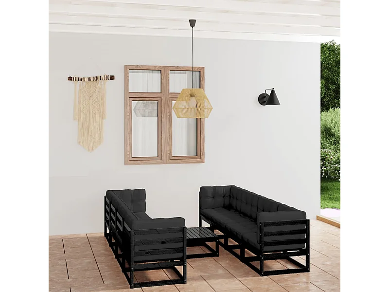 Salon de jardin 9 pcs avec coussins Bois de pin massif