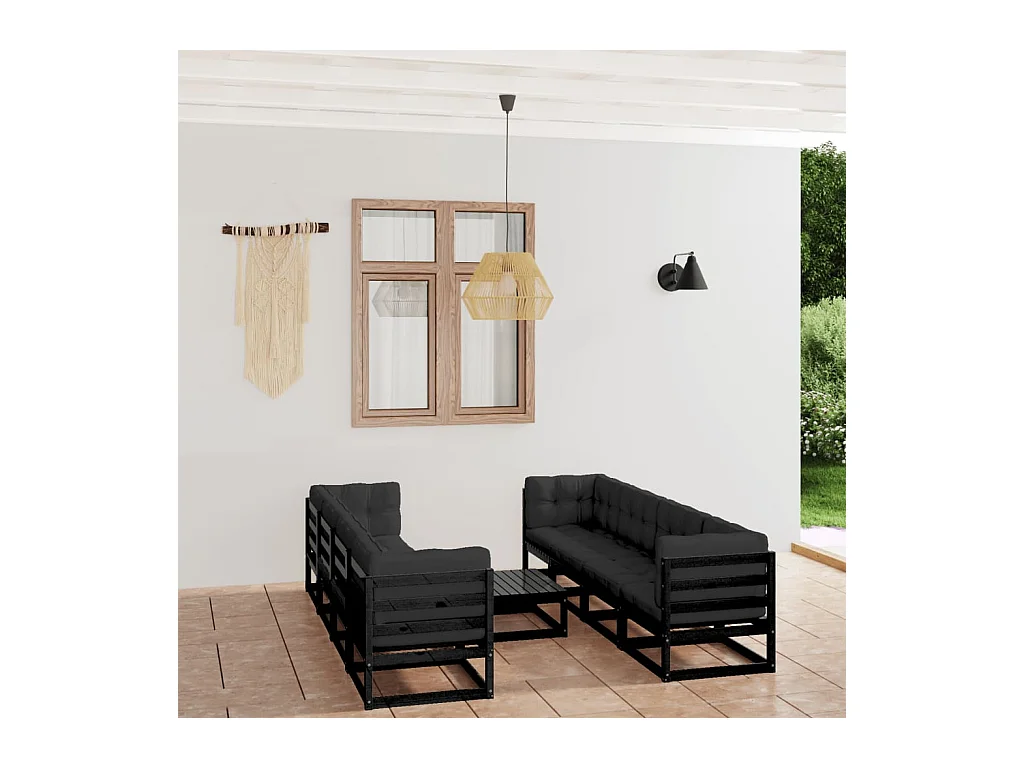 9-delige Loungeset met kussens massief grenenhout