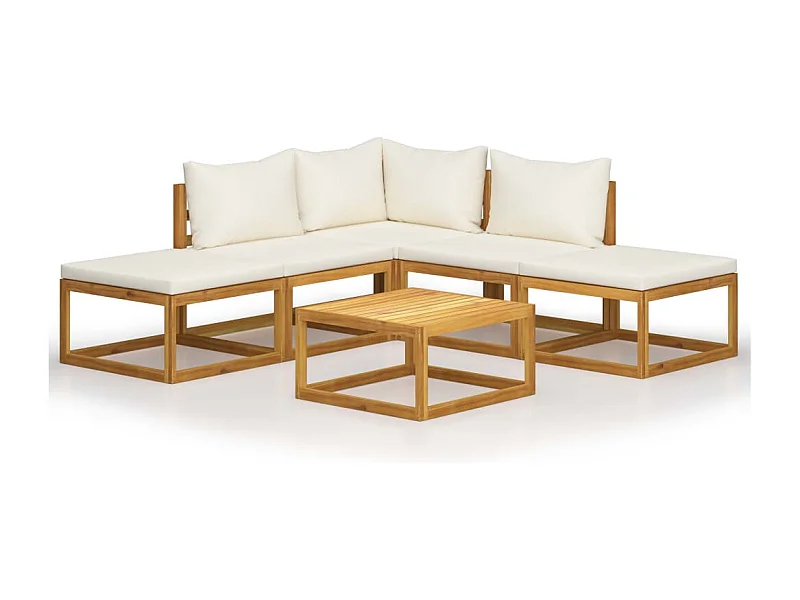 Juego muebles de jardín y cojines 6 piezas madera maciza acacia