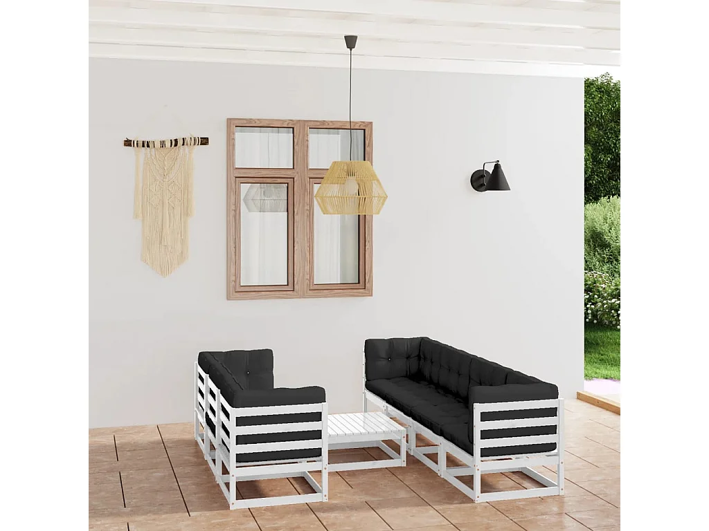 8-tlg. Garten-Lounge-Set mit Kissen Kiefer Massivholz