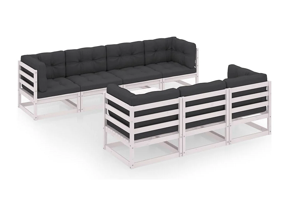 Salon de jardin 8 pcs avec coussins Bois de pin massif