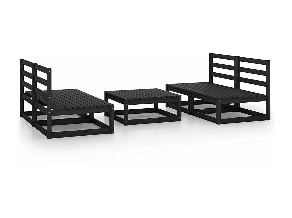 5-tlg. Garten-Lounge-Set Schwarz Massivholz Kiefer