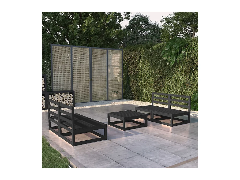 5-tlg. Garten-Lounge-Set Schwarz Massivholz Kiefer