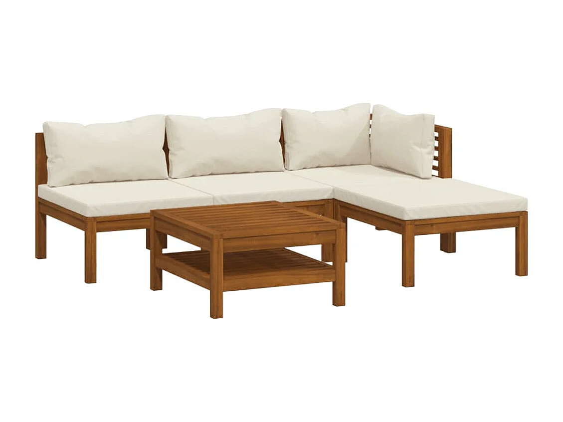 5-tlg. Garten-Lounge-Set mit Creme Kissen Massivholz Akazie