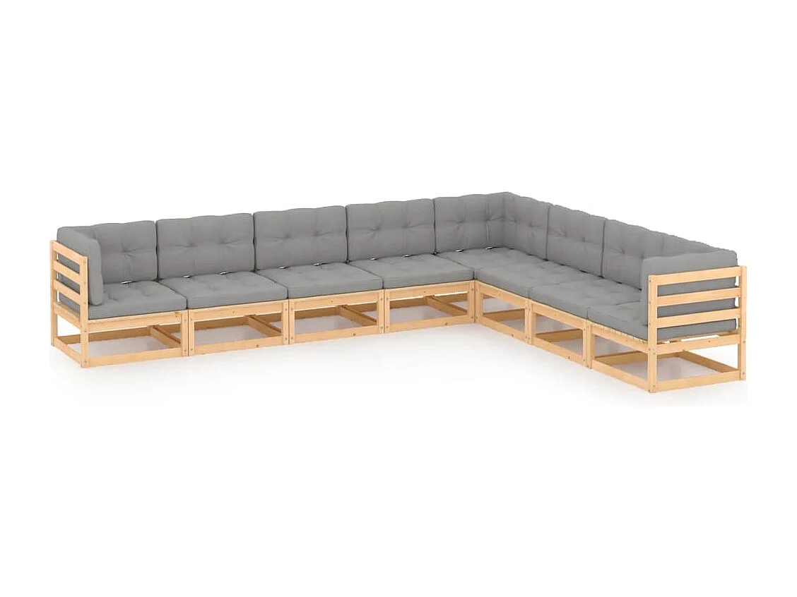 Salon de jardin 8 pcs avec coussins Bois de pin massif