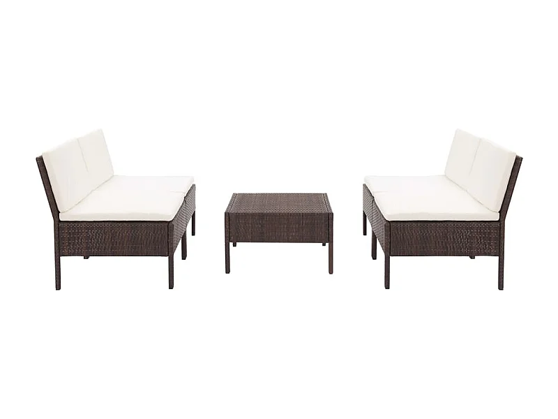 5-tlg. Garten-Sofagarnitur mit Auflagen Poly Rattan Braun