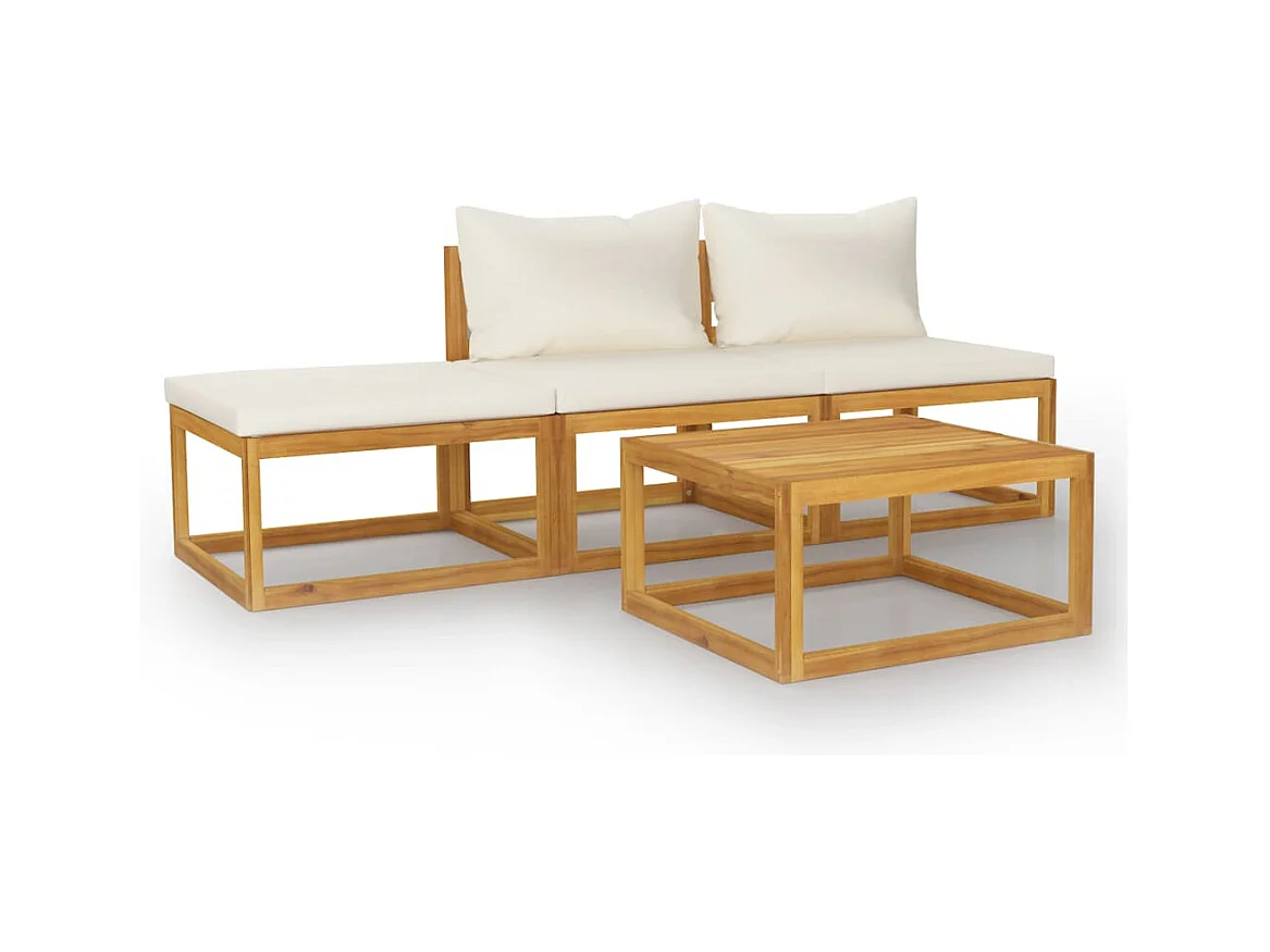Salon de jardin 4 pcs avec coussin Crème Bois d'acacia solide