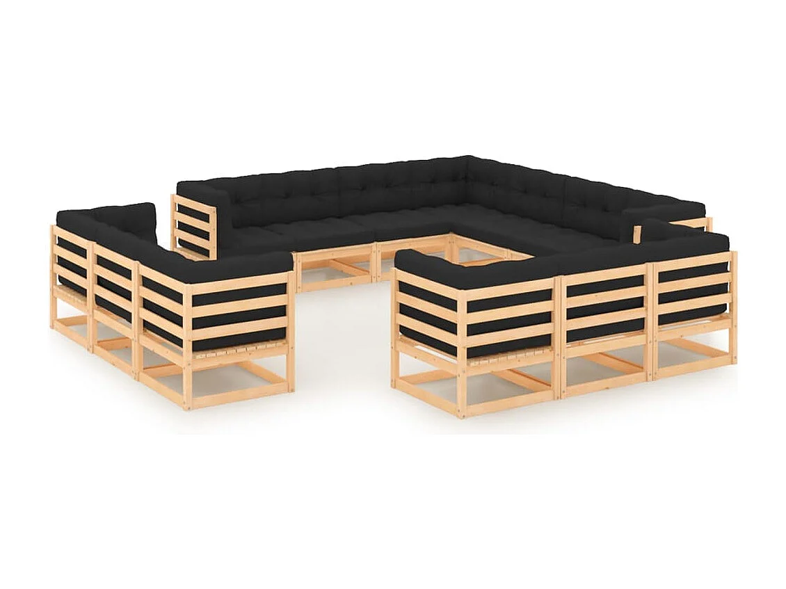 13 pcs conj. lounge jardim c/ almofadões antracite pinho maciço