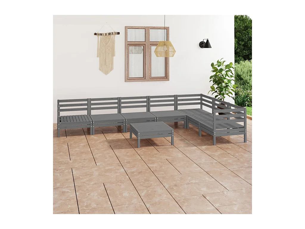 8-delige Loungeset massief grenenhout grijs