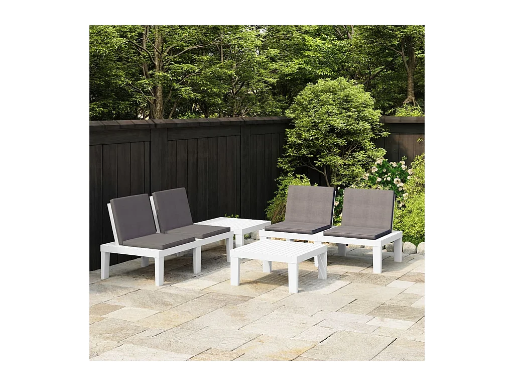 Set Divani da Giardino con Cuscini 4 pz in Plastica Bianco