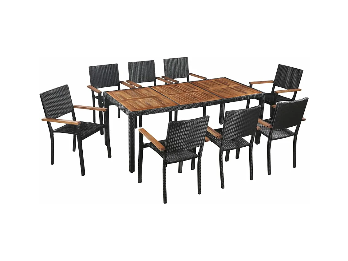 Ensemble à manger d'extérieur 9 pcs résine tressée et acacia