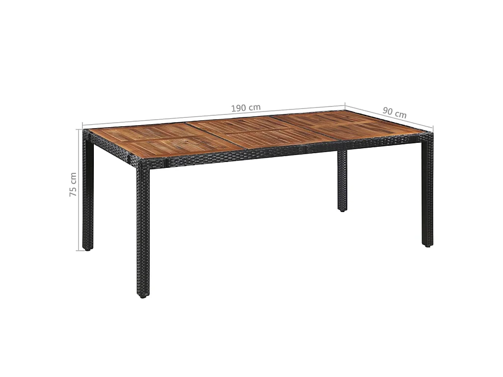 9 pcs conjunto jantar exterior vime PE e madeira acácia preto