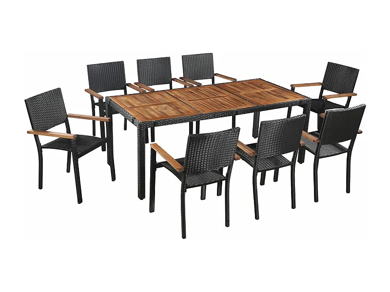 9-delige Tuinset poly rattan en acaciahout zwart