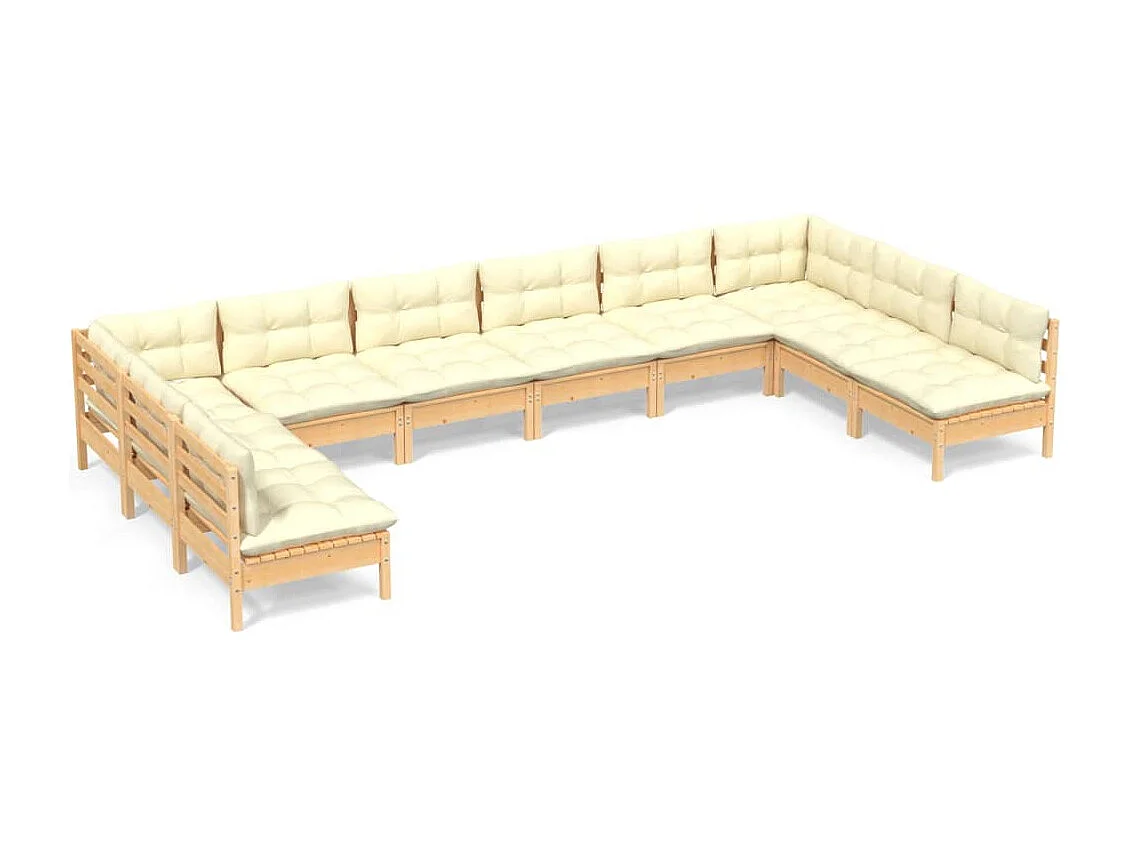 10 pcs conjunto lounge jardim c/ almofadões creme pinho maciço