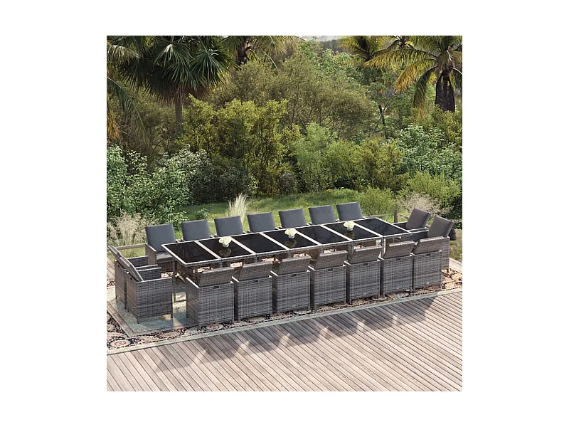 19-tlg. Garten-Essgruppe mit Kissen Poly Rattan Grau