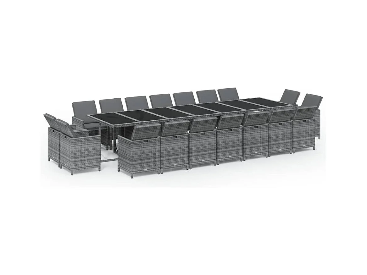 19-tlg. Garten-Essgruppe mit Kissen Poly Rattan Grau