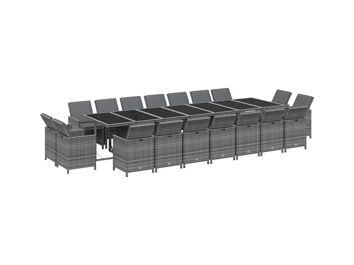 19-tlg. Garten-Essgruppe mit Kissen Poly Rattan Grau
